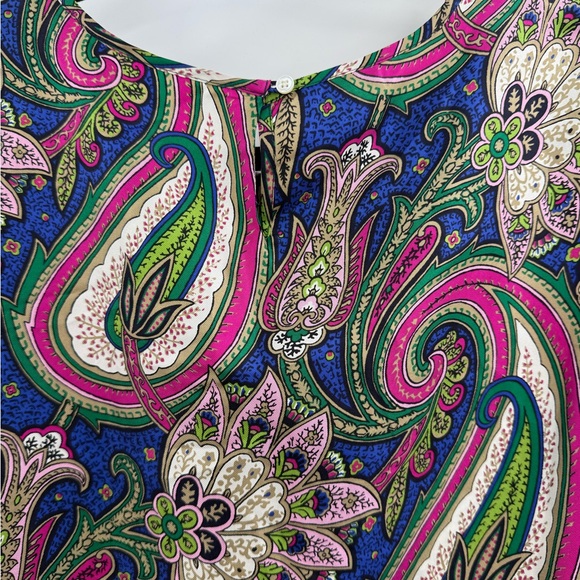 Talbots 100% Silk Paisley Floral Sleeveless Blue Pink Green Luxury Top, 12P - Picture 8 of 10